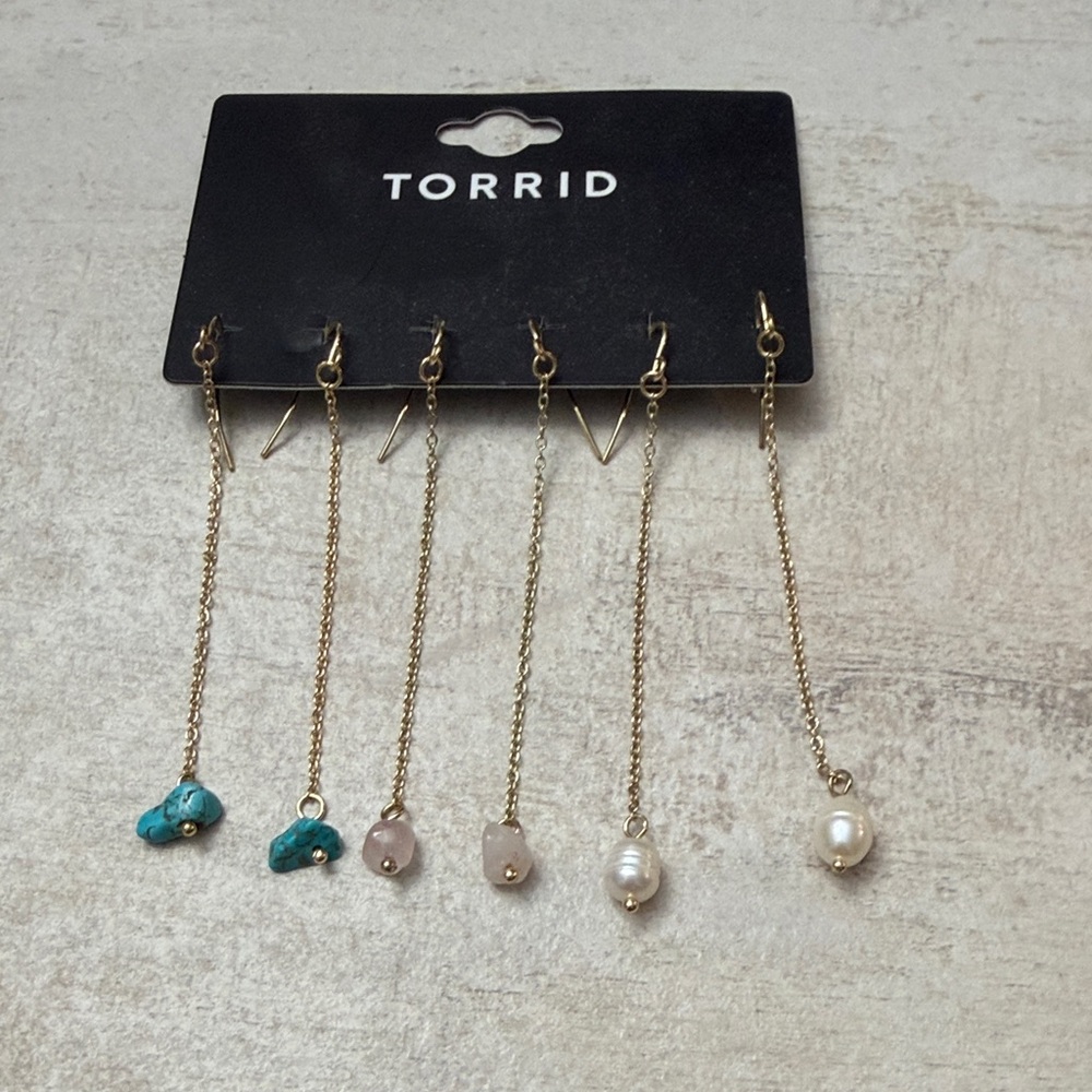 Torrid Gold and Mixed Stone Dangle Earrings. 3 pair